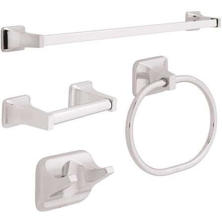Futura Bath Set In Chrome With Towel Ring Toilet Paper Holder Towel Hook And 24in. Towel Bar